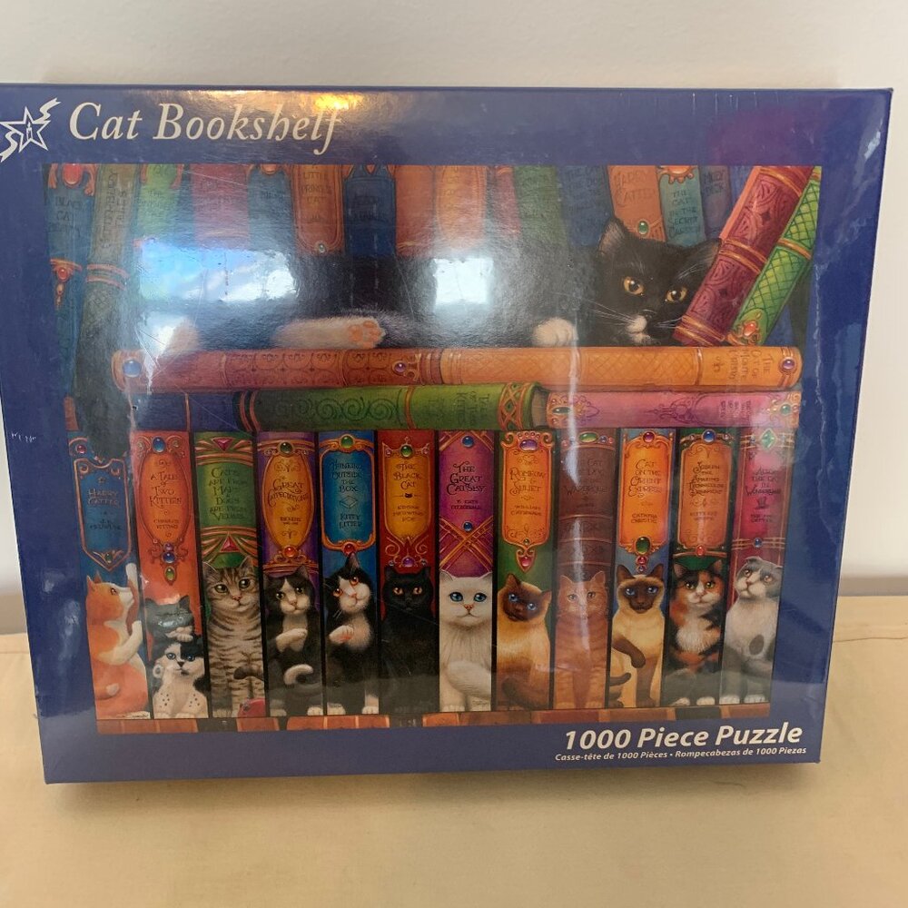 "CAT BOOKSHELF" 1000 PIECE PUZZLE NEW IN BOX BY RANDAL SPANGLER